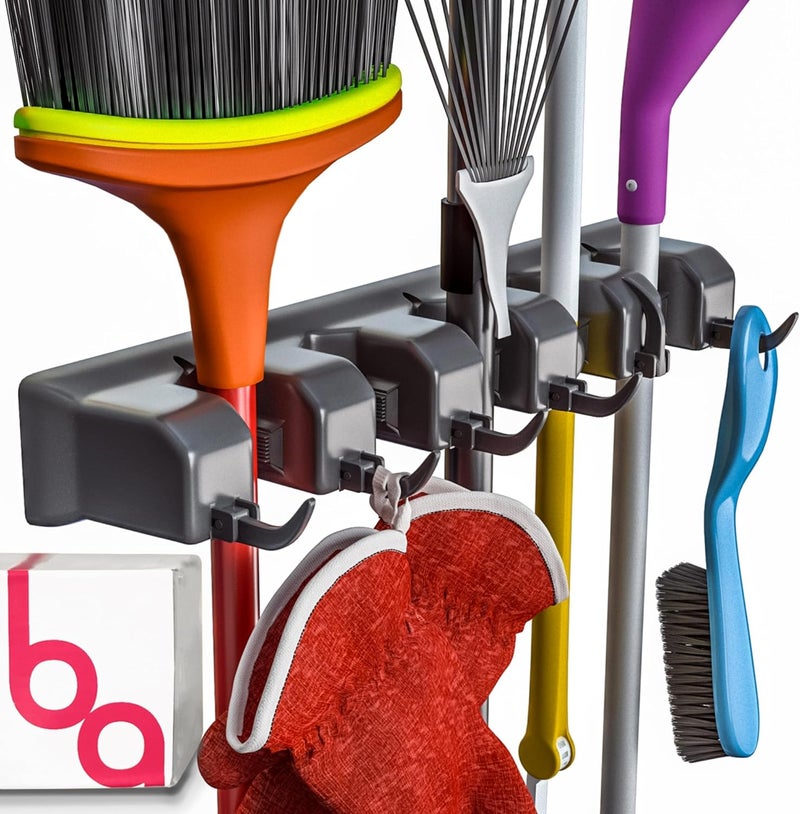 Berry Ave EXTRA GRIP Mop & Broom Holder Wall Mount - Wall Hanging Garden Tool & Utility Closet Organizer, Mop & Broom Hook, Broom Hanger Wall Mount, Mop Broom Organizer, Wall Mounted Broom Rack Mop Storage - Image 1